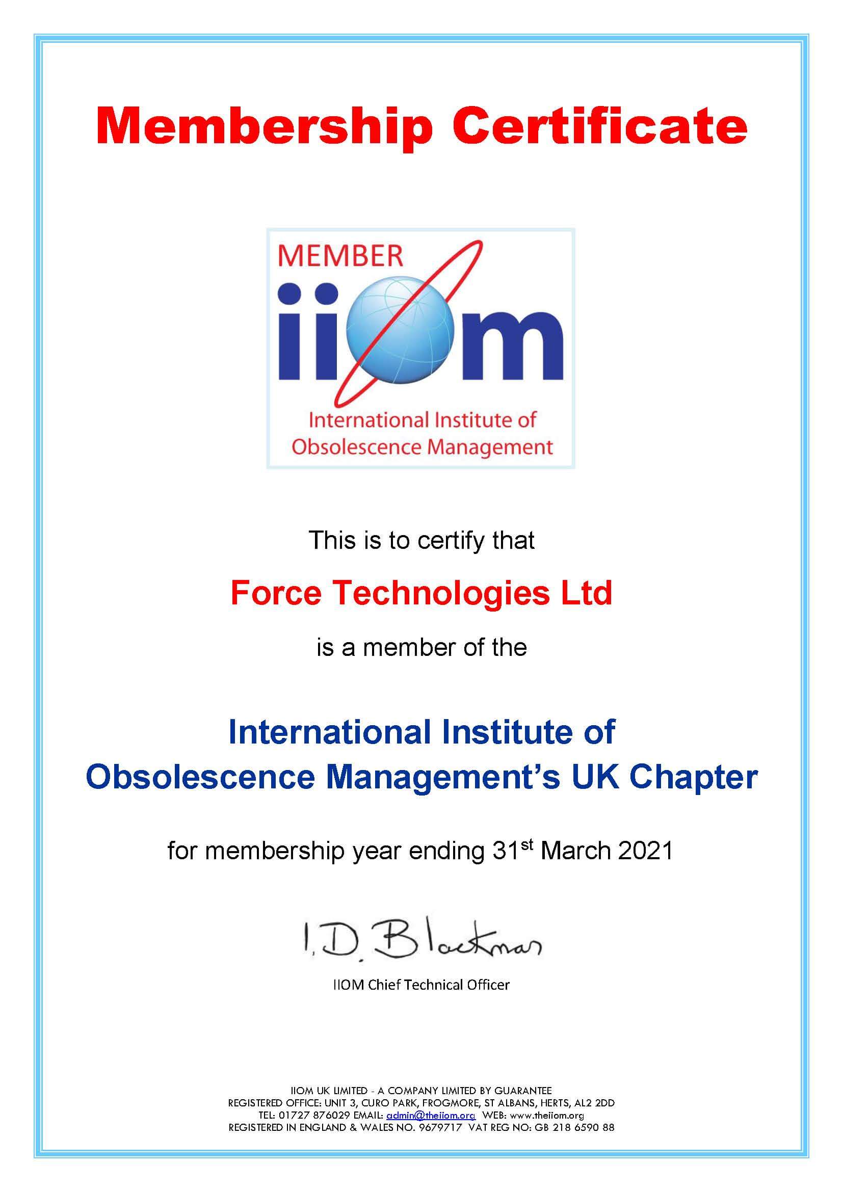 Force Technologies are members of IIOM